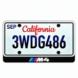 BMW M4 illuminated LED license plate badge beneath an illustrative US plate; plate not included