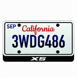 BMW X5 illuminated LED license plate badge beneath an illustrative US plate; plate not included