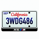 BMW X6 M illuminated LED license plate badge beneath an illustrative US plate; plate not included