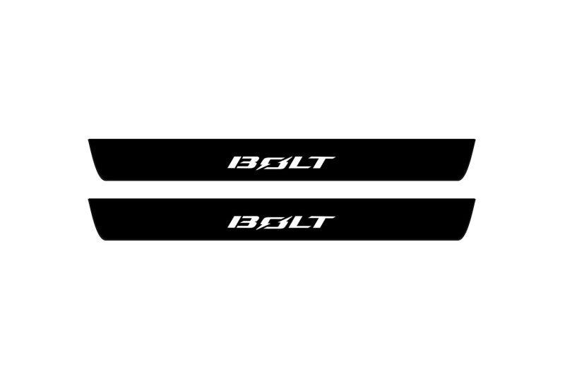 Chevrolet Bolt 2017+ stainless steel illuminated door sill protectors with Bolt logo