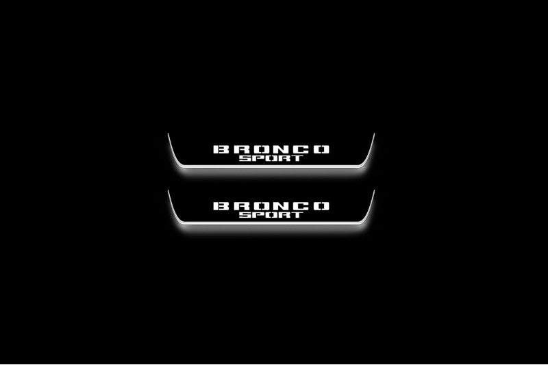 Ford Bronco Sport 2021+ stainless steel LED door sill plates with Bronco Sport logo