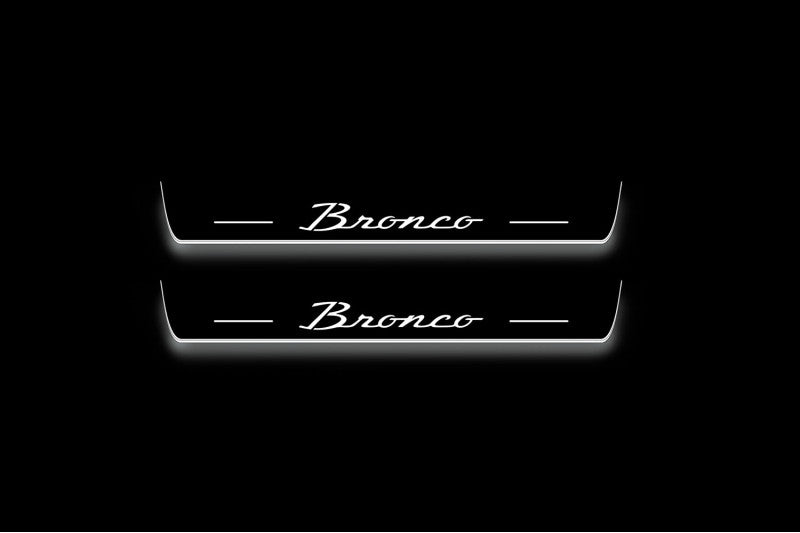 Ford Bronco 2021+ entry guards in stainless steel with Bronco logo