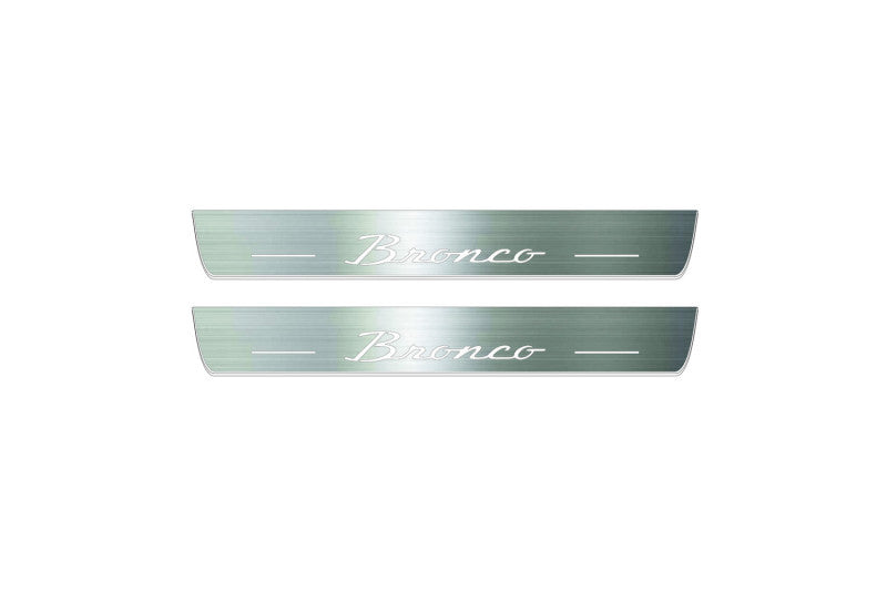 stainless steel LED door sill plates with Ford Bronco 2021+ with Bronco logo