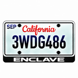 Buick Enclave illuminated LED license plate badge with solid lettering below an illustrative US plate; plate not included