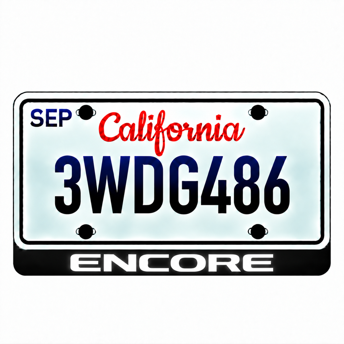 Buick Encore illuminated LED license plate badge with solid lettering below an illustrative US plate; plate not included