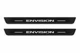 Catalogue illustration of two front black Matte PRO LED door sill plates with illuminated Envision lettering for Buick Envision I C1UL; dimensions are selected during manufacture.