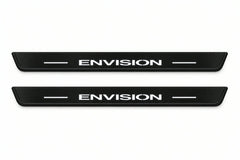 Catalogue illustration of two front black Matte PRO LED door sill plates with illuminated Envision lettering for Buick Envision I C1UL; dimensions are selected during manufacture.