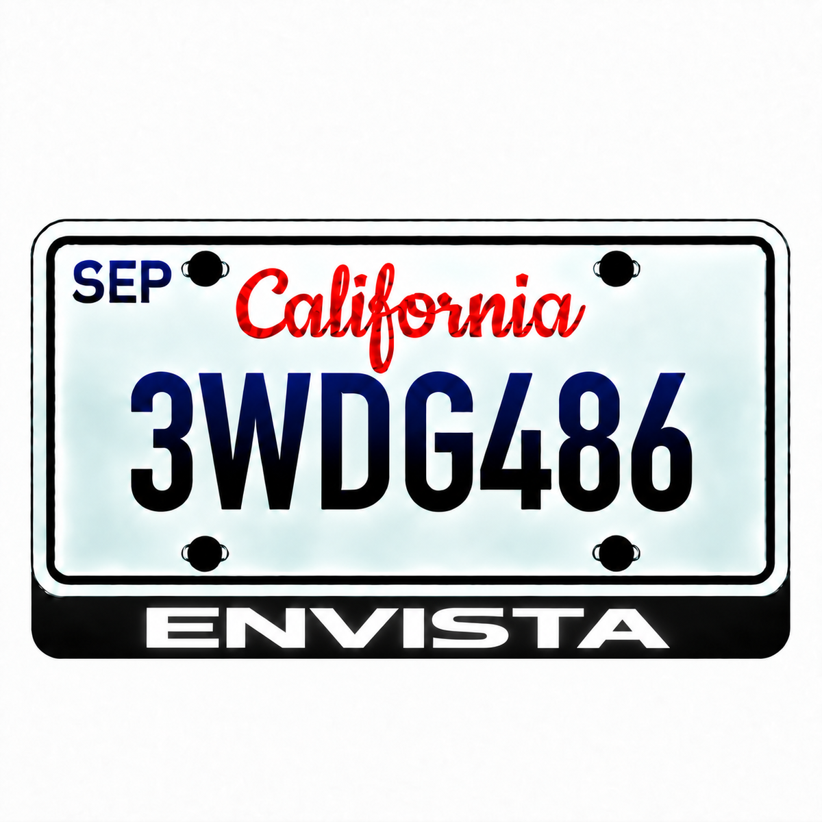 Buick Envista illuminated LED license plate badge with solid lettering below an illustrative US plate; plate not included