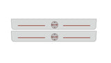 Catalog illustration of two long gray door sill plates with red Bullitt target emblems and horizontal lines on a white background.