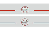 Close-up catalog illustration of red Bullitt target emblems and horizontal lines on two gray door sill plates.