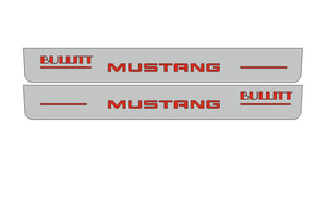 LED door sill plates Ford Mustang V S197 2005+ in stainless steel with BULLITT logo