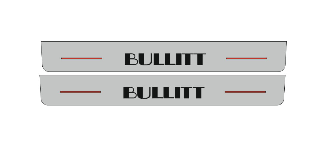 Illuminated LED Door Sill Tread Plates Ford Mustang VI 2015-2023 With BULLITT Logo (type 5) Ford Led Door Sills opdesign
