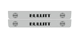 Catalog illustration of two long gray door sill plates with black Bullitt lettering flanked by target emblems on a white background.