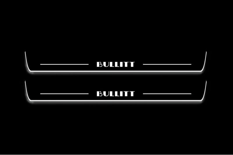 Ford Mustang VI S550 2015+ stainless steel LED door sill plates with BULLITT logo