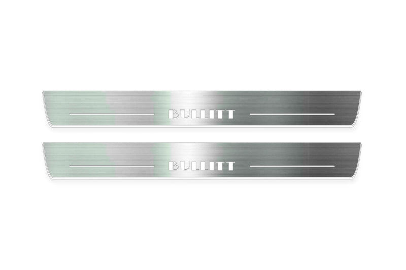 Ford Mustang VI S550 2015+ stainless steel LED door sill plates with BULLITT logo