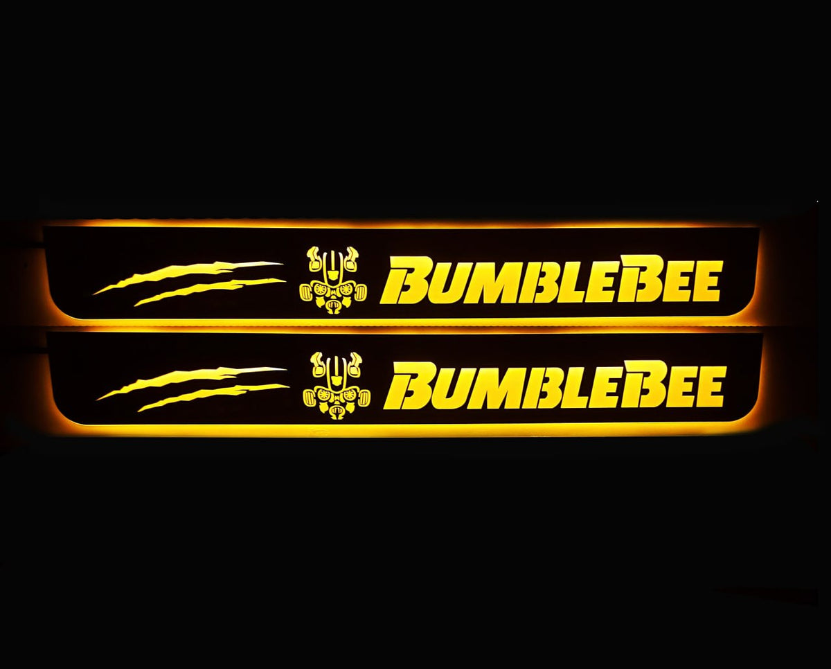 LED door sill plates for Chevrolet Camaro V E37 2009+ stainless steel with BumbleBee logo