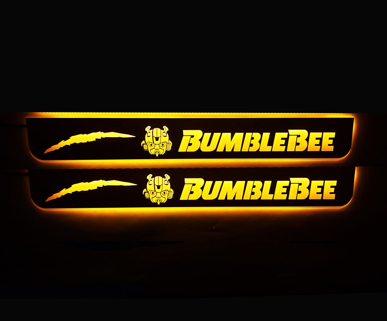 Chevrolet Camaro VI 2016+ stainless steel LED door sill plates with BumbleBee logo