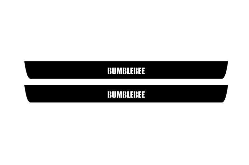 Chevrolet Camaro V E37 2009+ illuminated door sill protectors in stainless steel with Bumblebee logo