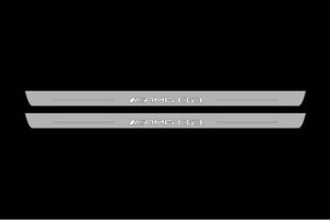 Illuminated LED Door Sill Tread Plates Mercedes C W204 Coupe 2007-2014 With AMG C63 Logo Mercedes Led Door Sills opdesign