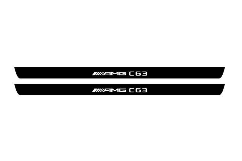 Mercedes C W204 Coupe 2007+ illuminated door sill protectors in stainless steel with AMG С63 logo