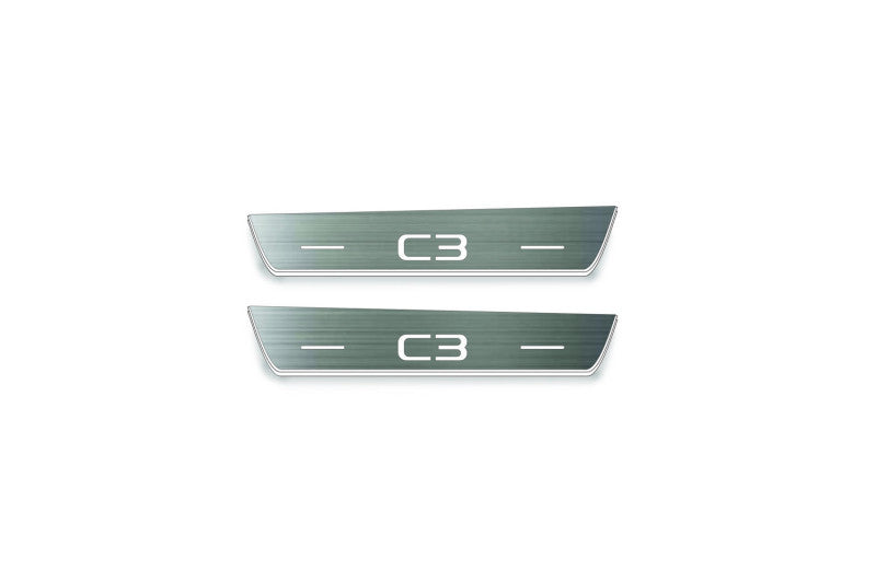 LED door sill plates Citroen C3 III 2016+ in stainless steel with C3 logo