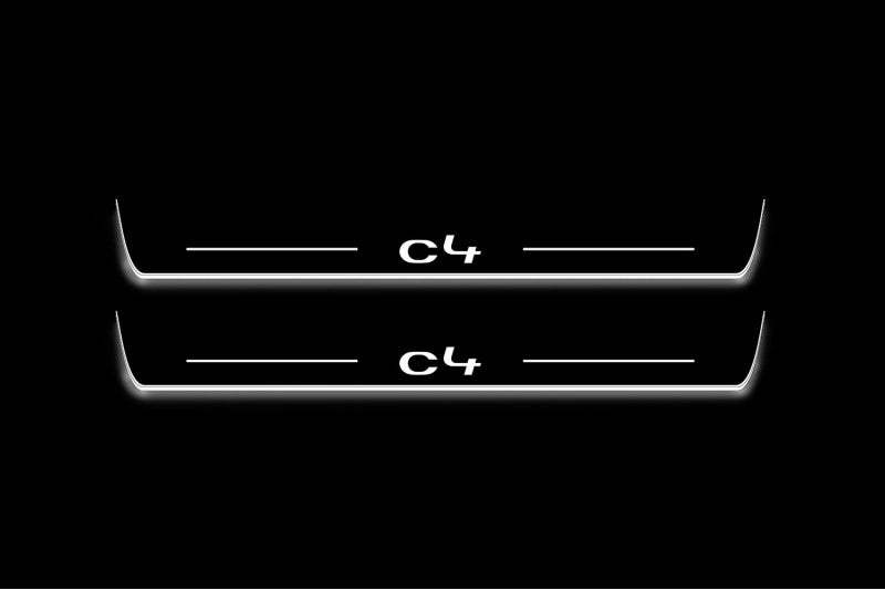 Citroen C4 II 2010+ LED door sill plates in stainless steel with C4 logo