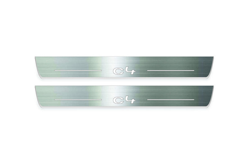 Citroen C4 II 2010+ LED door sill plates stainless steel with C4 logo