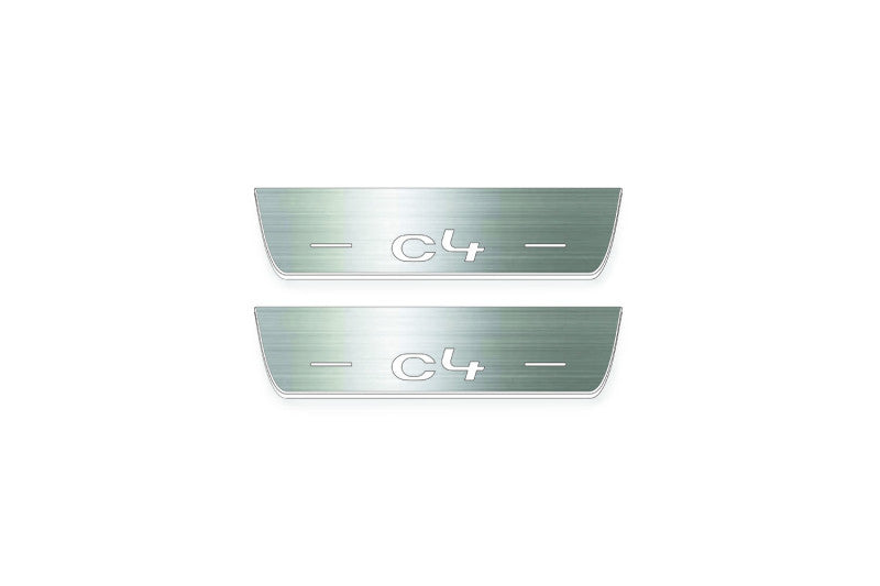 Citroen C4 II 2010+ door sill plates in stainless steel with C4 logo