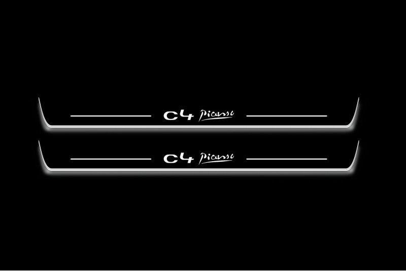 Citroen C4 Picasso I 2006+ door sill plates in stainless steel with C4 Picasso logo