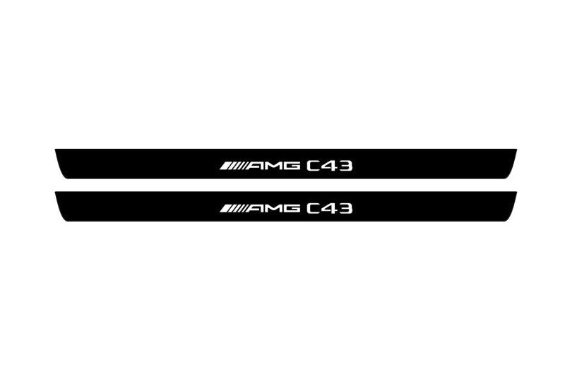 Mercedes C W205 Coupe 2014+ illuminated door sill protectors stainless steel with AMG C43 logo