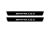 Mercedes C W205 2014+ illuminated door sill protectors in stainless steel with AMG C63 logo