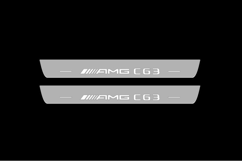 Illuminated LED Door Sill Tread Plates Mercedes C W205 Coupe 2014-2021 With AMG С63 Logo Mercedes Led Door Sills opdesign