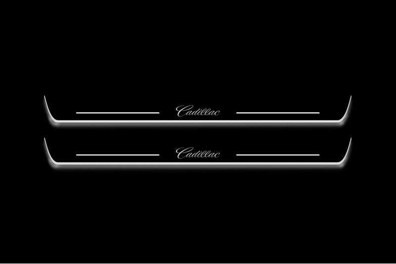 LED door sill plates Cadillac CTS II 2007+ in stainless steel with Cadillac logo