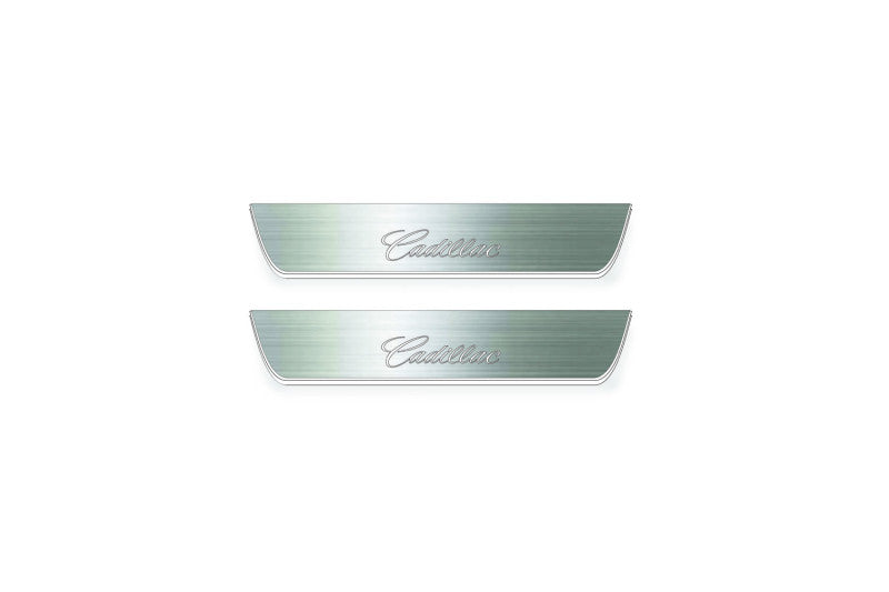 Cadillac CTS II 2007+ entry guards in stainless steel with Cadillac logo
