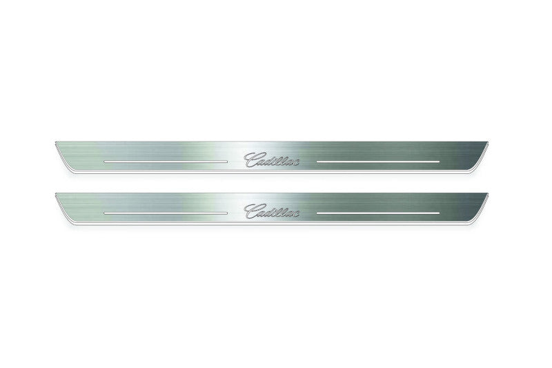 LED door sill plates for Cadillac Escalade IV 2014+ stainless steel with Cadillac logo