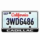 Cadillac CADILLAC illuminated LED license plate badge with solid lettering below an illustrative US plate; plate not included