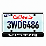 Cadillac VISTIQ illuminated LED license plate badge with solid lettering below an illustrative US plate; plate not included