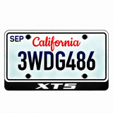Cadillac XT5 illuminated LED license plate badge with solid lettering below an illustrative US plate; plate not included