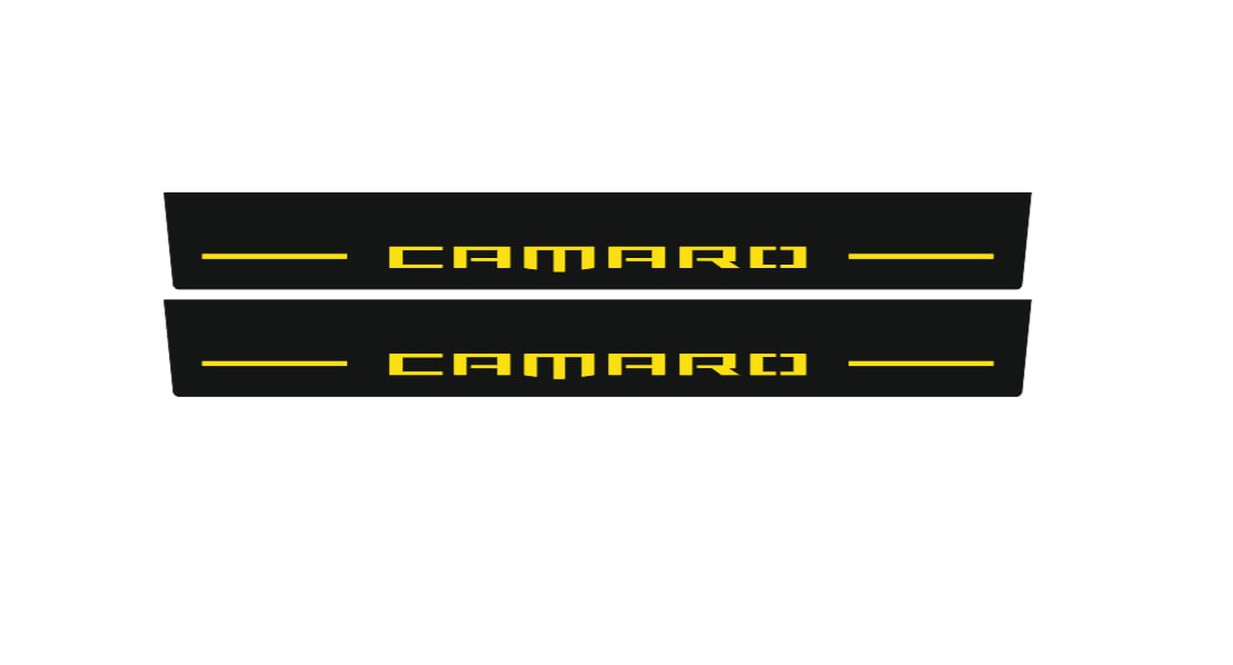 Chevrolet Camaro VI 2016+ illuminated entry guards in stainless steel with Camaro logo