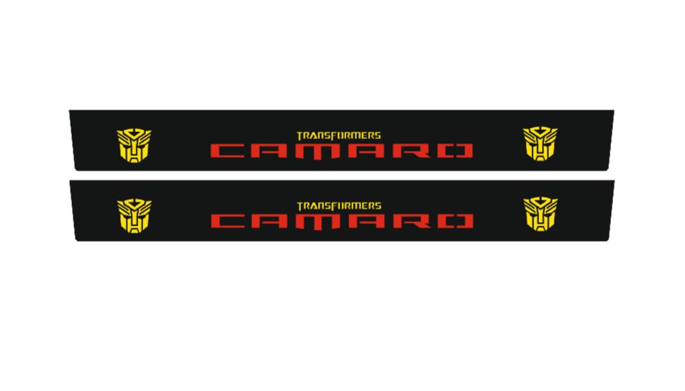 Chevrolet Camaro V E37 2009+ stainless steel illuminated entry guards with Camaro Transformers logo