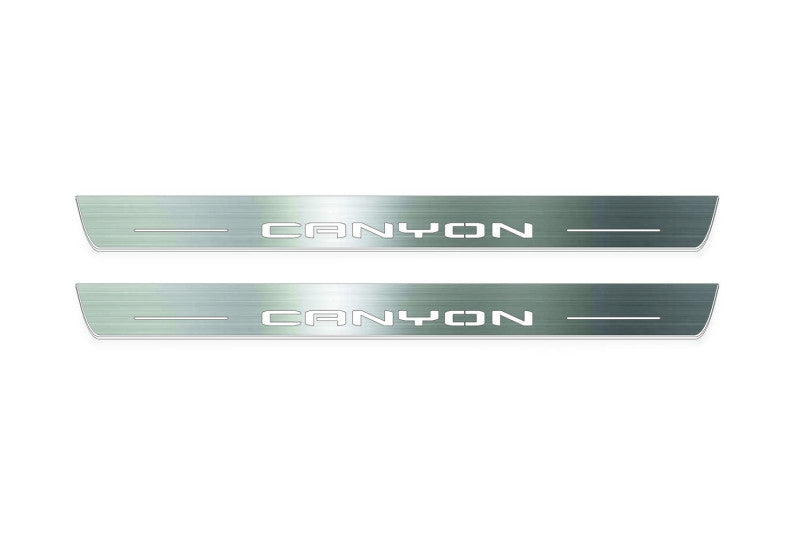 LED door sill plates GMC Canyon III 2022+ in stainless steel with Canyon logo