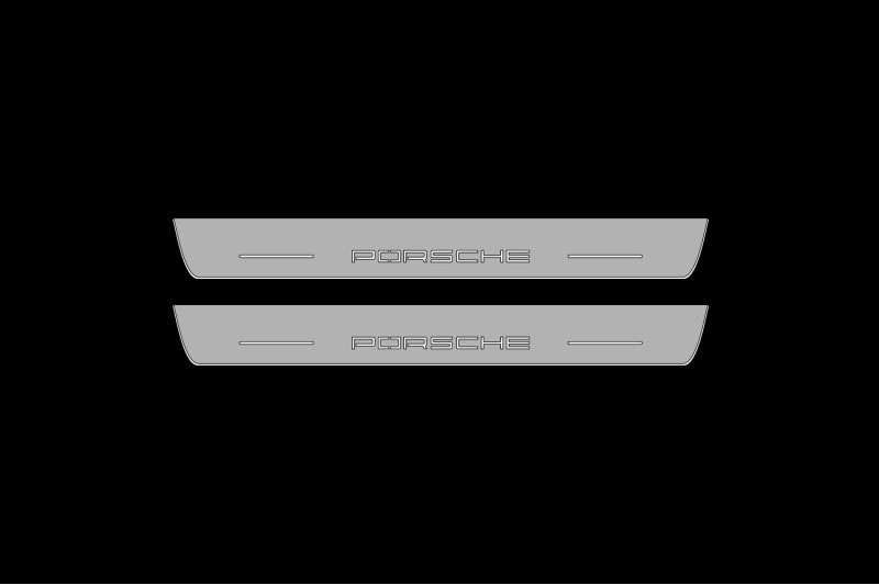 Porsche Cayenne III 2017+ illuminated entry guards in stainless steel with Porsche logo