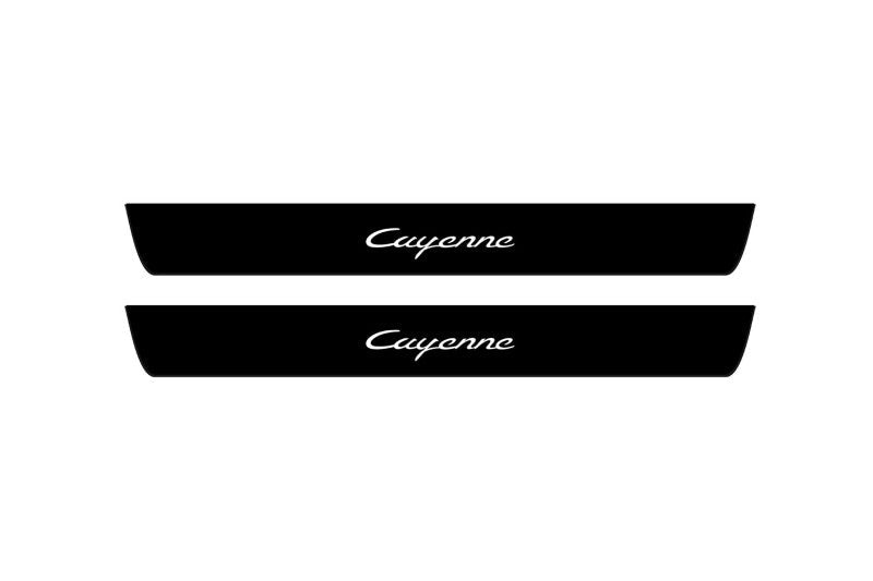 illuminated door sill protectors stainless steel Porsche Cayenne II 2010+ with Cayenne logo