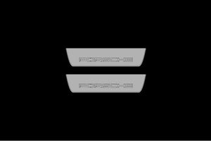 Illuminated LED Door Sill Tread Plates Porsche Cayenne II 2010-2017 With Porsche Logo Porsche Led Door Sills opdesign
