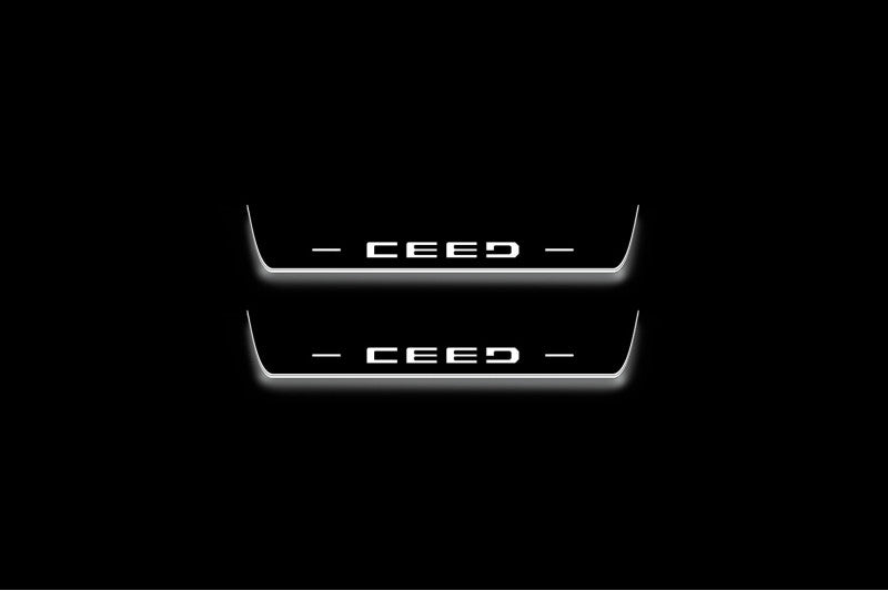 KIA Ceed III 2018+ LED door sill plates stainless steel with Ceed logo