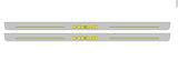 Catalog illustration of two long gray door sill plates with yellow HEMI lettering and horizontal lines on a white background.