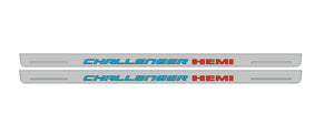 Illuminated LED Door Sill Tread Plates Dodge Challenger 2008-2023 With Challenger HEMI Logo Dodge Led Door Sills opdesign