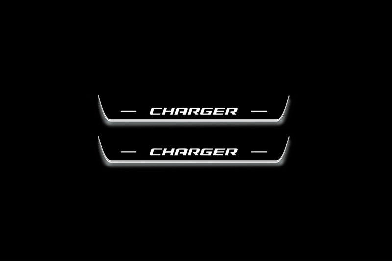 LED door sill plates Dodge Charger LD 2005+ stainless steel with Charger logo