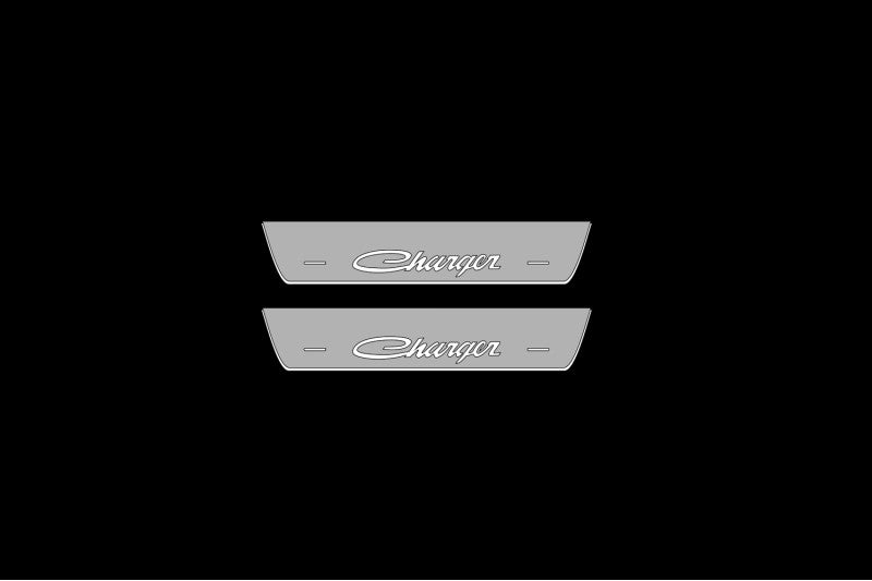 Dodge Charger LD 2023+ entry guards in stainless steel with Charger logo