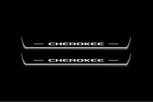 Jeep Cherokee KL 2013–2023 — Stainless Steel LED Door Sills — Cherokee Logo